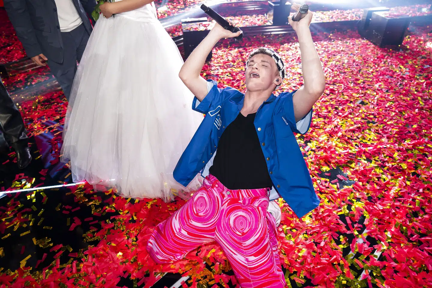 Mads Moldt havde selv skrevet sin finalesingle, Clingy, som han sang foran de hujende publikummer i det fyldte studie. Martin Sylvest/Ritzau Scanpix