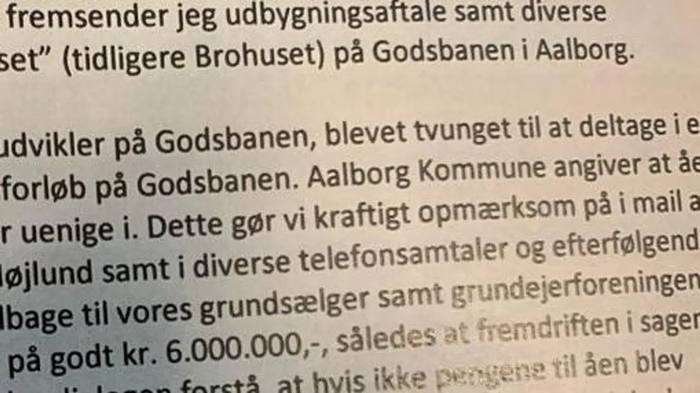 En skrivelse fra DSB, der ligesom TN Udvikling føler sig truet til at indgå en aftale om Godsbanearealet.