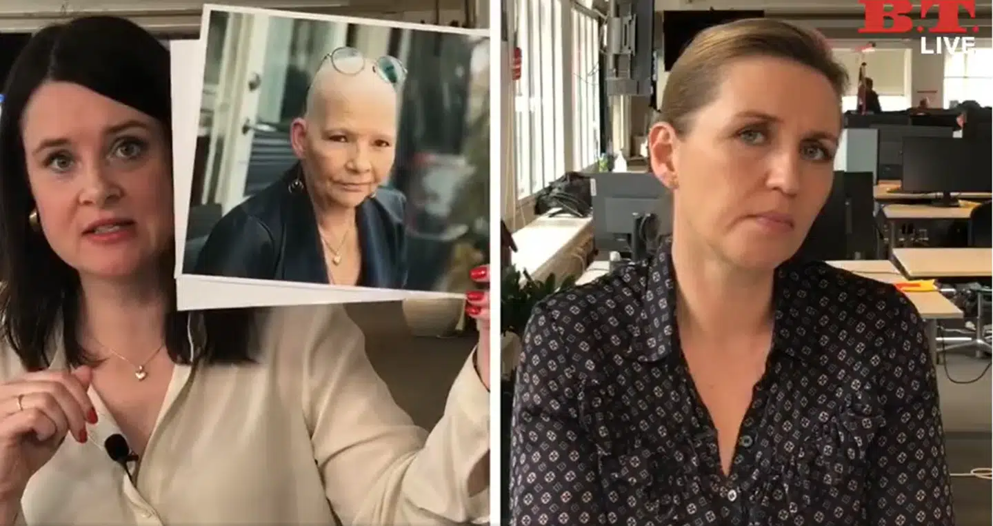 Her ses, hvordan B.T.s debatredaktør, Sanne Fahnøe, har spurgt statsminister Mette Frederiksen ind til lægers mange afvisninger af kræftsyge Dunja Fogelberg Hansen. Foto: Thomas Nørmark Krog