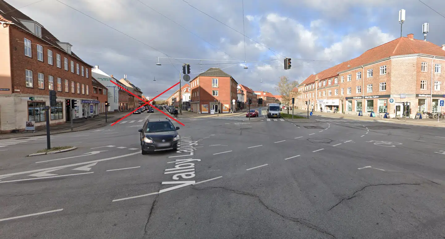 Valby Langgade skal lukkes ned vest for Ejendomsmæglerkrydset. Foto: Google Maps