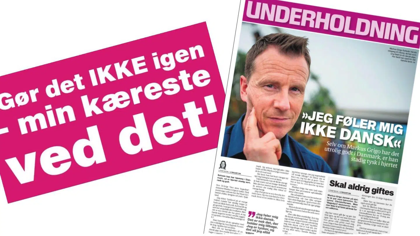 Således så artiklen om, at Markus Grigo ikke ville giftes, ud på henholdsvis forsiden af bt.dk og i papiravisen B.T.