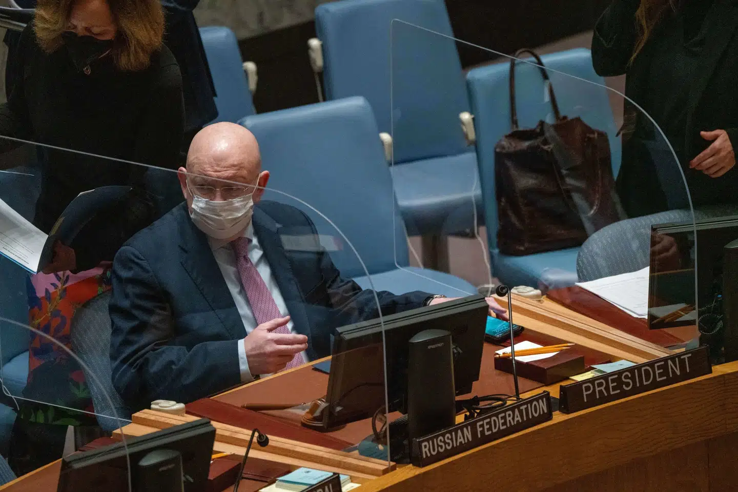 Ruslands FN-ambassadør, Vasilij Nebenzja, nedlagde fredag aften veto mod en FN-resolution, som ville have fordømt Ruslands angreb på Ukraine. David Dee Delgado/Ritzau Scanpix