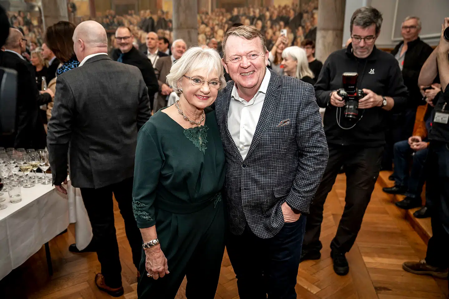 Pia Kjærsgaard og Lars Løkke Rasmussen under fødselsdagsreception i Fællessalen på Christiansborg, tirsdag den 22 februar 2022. for Pia Kjærsgaard, stifteren af Dansk Folkeparti fylder 75 år onsdag den 23. februar 2022
