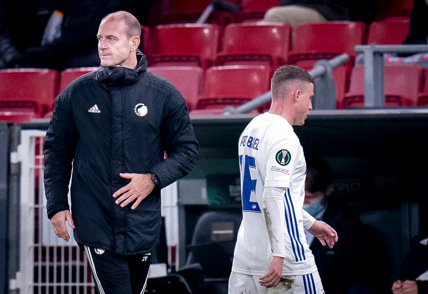 FCKs Cheftræner Jess Thorup og Pep Biel under Conference League kampen mellem FC København - Lincoln Red Imps torsdag den 30 september 2021.. (Foto: Liselotte Sabroe/Ritzau Scanpix)