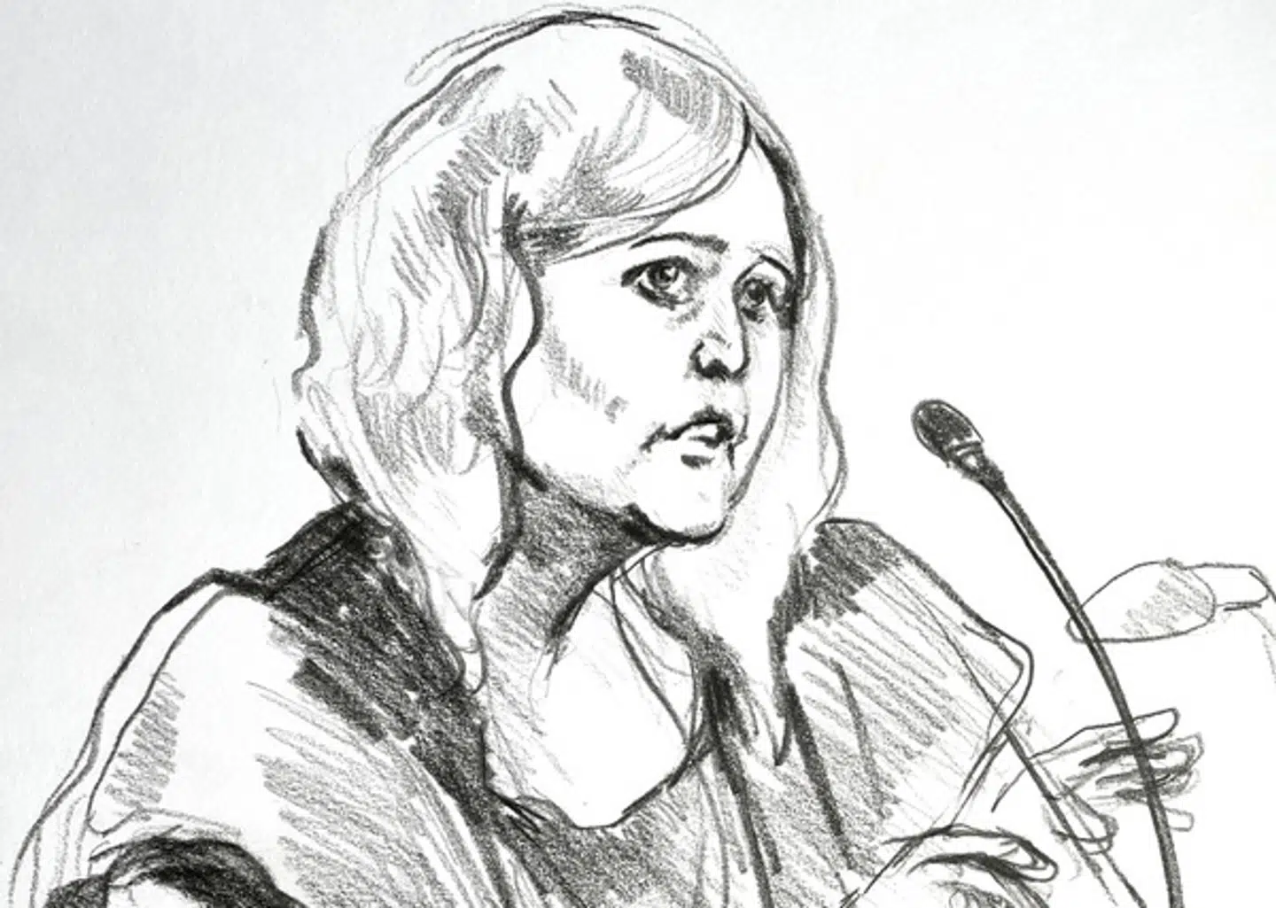 B.T. har fået tegnet Bettina Jensen fra retssagen. (tegner: Anne Gyrite Schütt)