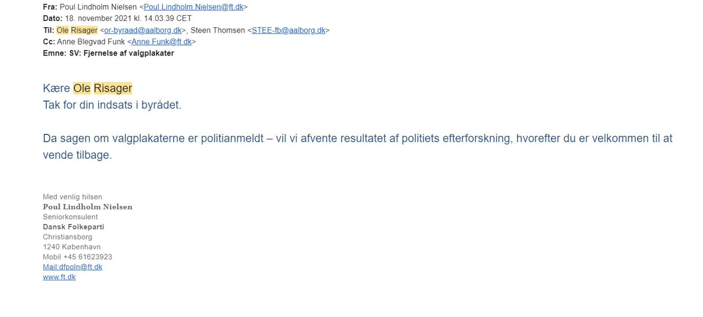 18. november får Ole Risager en mail tilbage fra landsforeningen om, at de vil afvente politiets afgørelse.