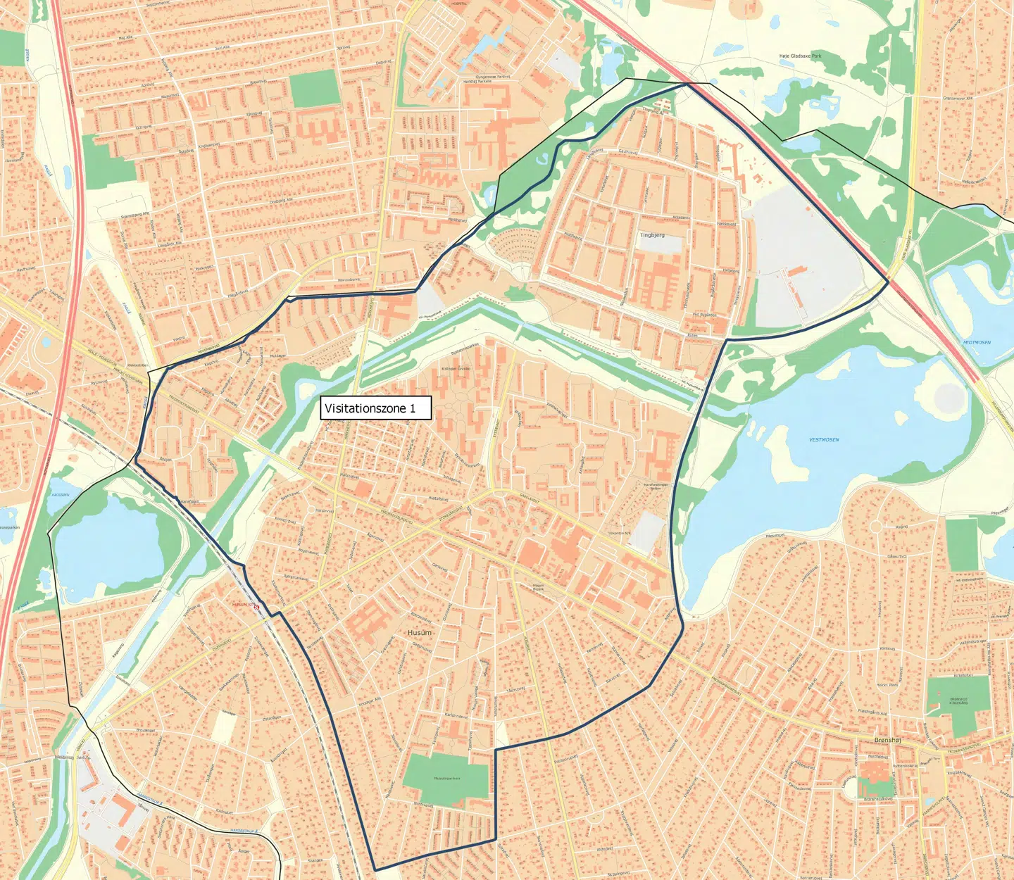 Her er visitationszonen i Tingbjerg/Husum.