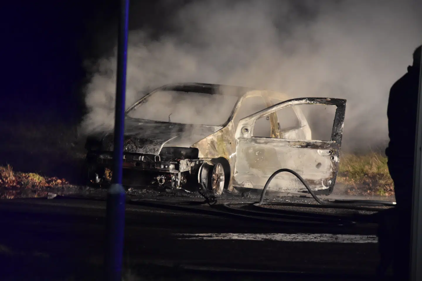 En udbrændt bil i Agerskov i det sydlige Jylland
