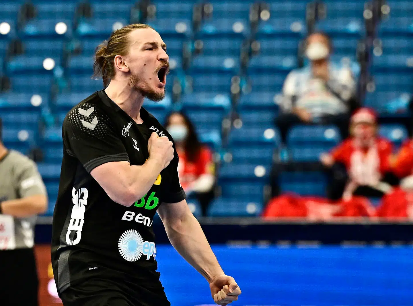 Handball - EHF 2022 Men's European Handball Championship - Group A - Denmark v Montenegro - Fonix Arena, Debrecen, Hungary - January 13, 2022 Montenegro's Mirko Radovic celebrates scoring a goal REUTERS/Marton Monus
