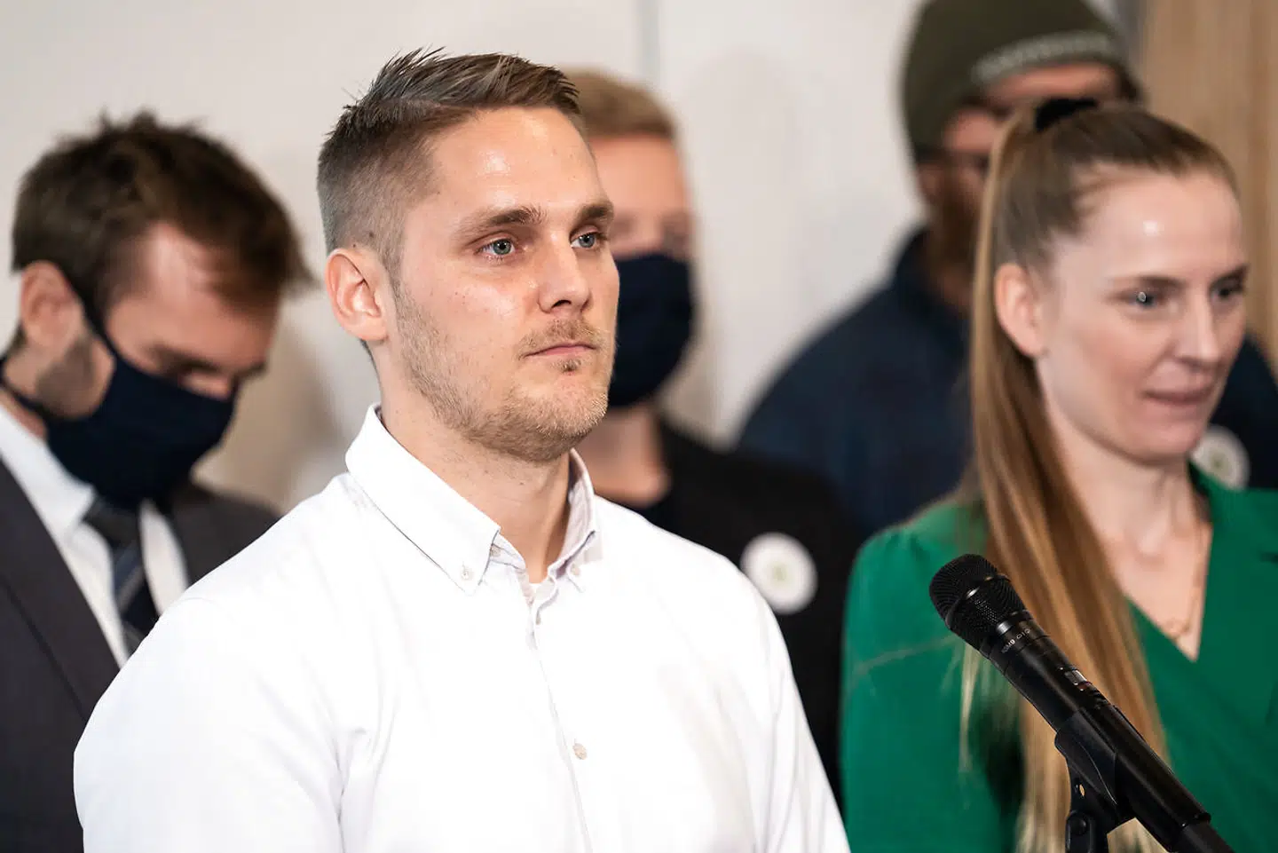 Partileder Henrik Vindfeldt under Veganerpartiets pressemøde i forsamlingshuset på Onkel Dannys Plads mandag den 28. september 2020.. (Foto: Emil Helms/Ritzau Scanpix)