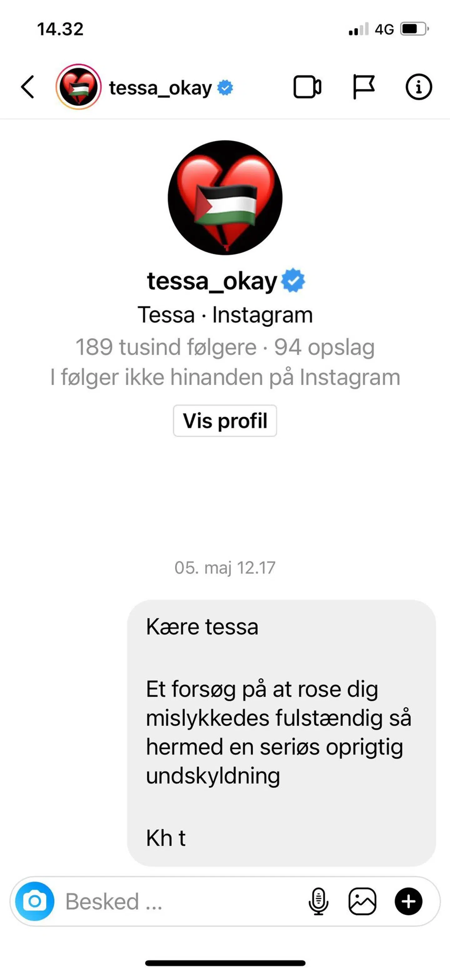 Blachmans besked til Tessa.