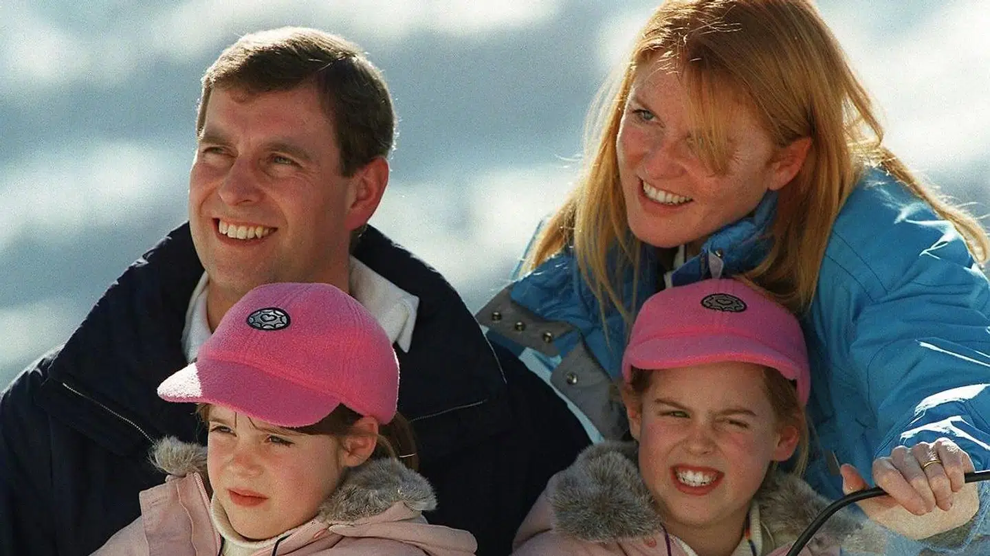 Prins Andrew og Sarah Ferguson i Verbier, da de stadig var gift og deres børn var små.