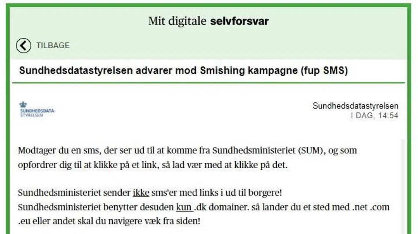 Sundhedsdatastyrelsen advarer mod fup-SMS'er.