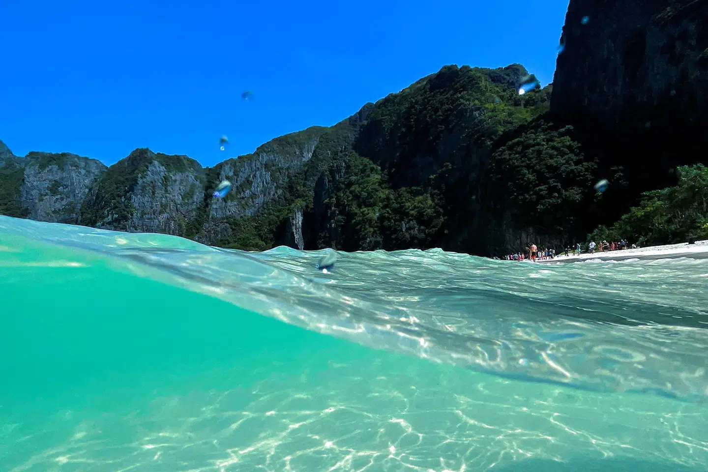 Vandet er ganske rigtigt blevet meget mere klart i Maya Bay, der har været lukket for turister i mere end tre år.