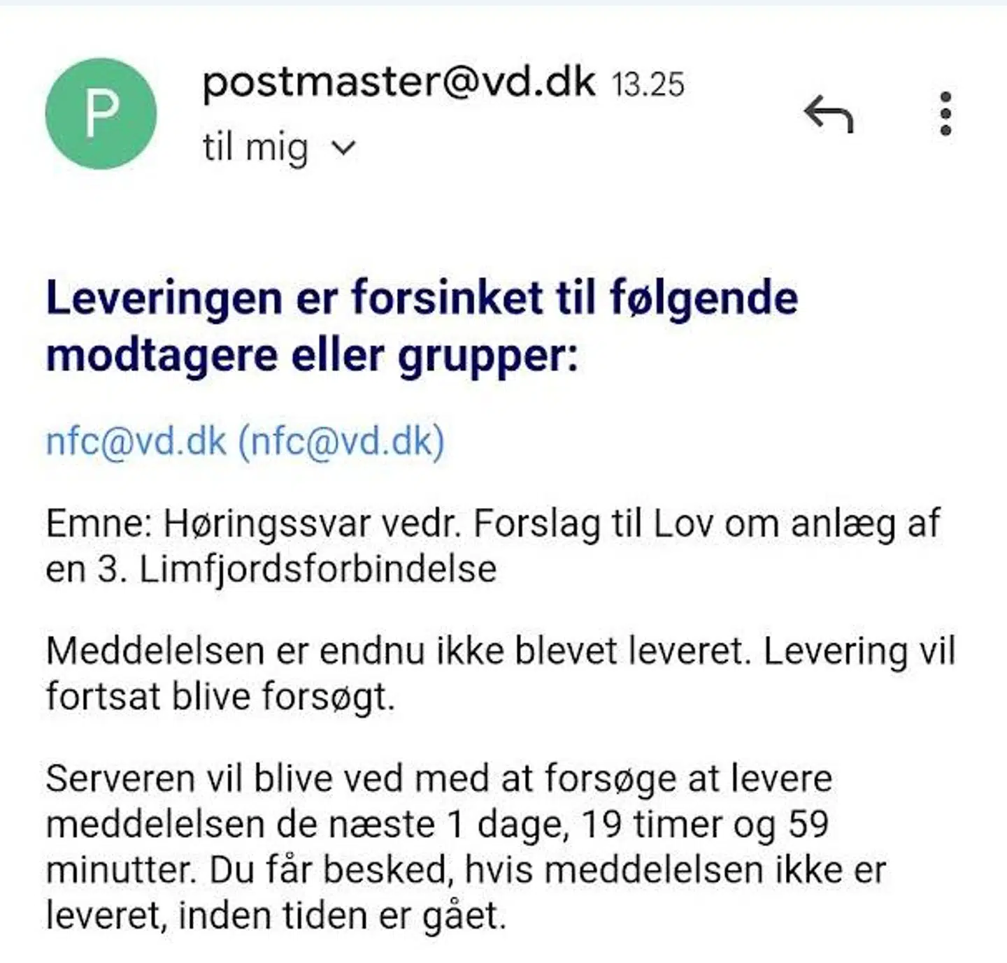 Sådan ser det svar ud, som flere har modtaget, når de har forsøgt at indsende et høringssvar.