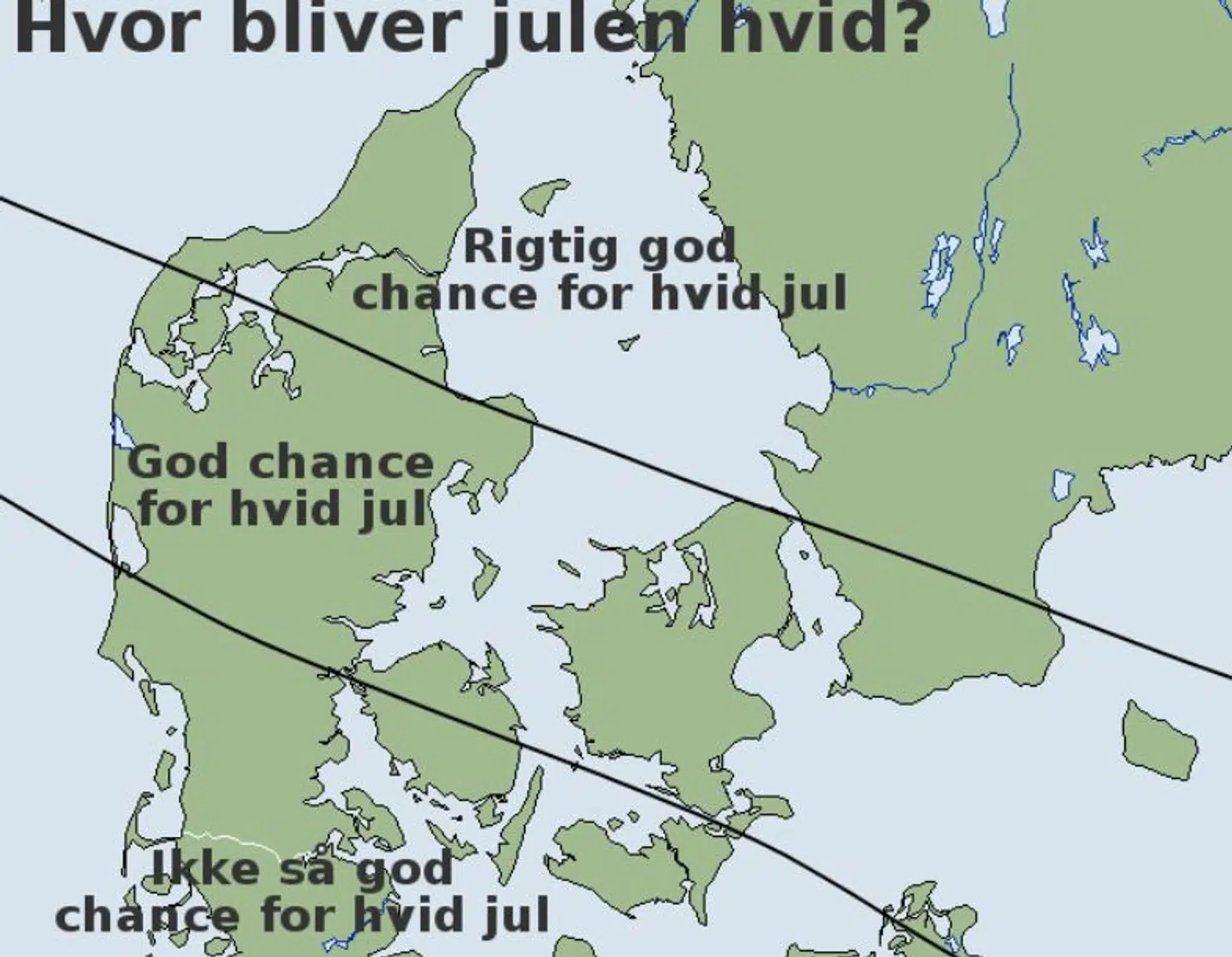 Sådan ser prognosen ud for hvid jul til landet.