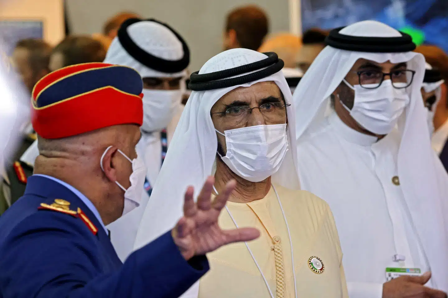 Dubais leder, Mohammed bin Rashid al-Maktoum (i midten), har været igennem en langstrakt og rekorddyr skilsmisse. (Arkivfoto). Giuseppe Cacace/Ritzau Scanpix