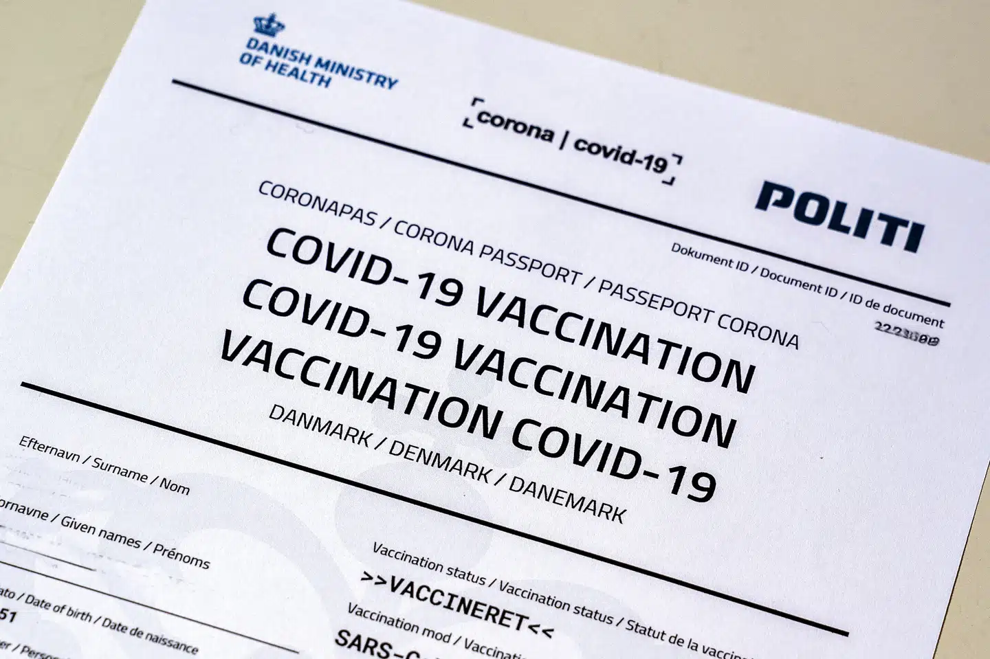 Coronapasset er blevet en del af danskernes hverdag i 2021. Det kan fås både på papir og elektronisk. (Arkivfoto). Henning Bagger/Ritzau Scanpix