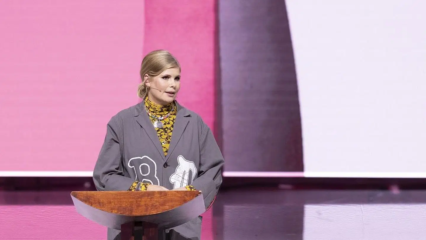 Sofie Linde under sin tale onsdag aften til optagelserne af 'De største øjeblikke'.