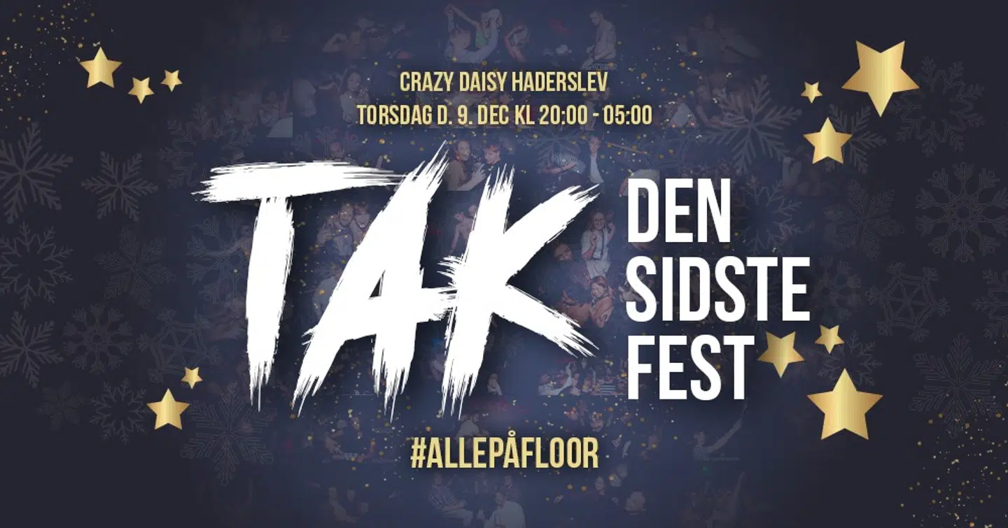 Med dette billede inviterer Crazy Daisy i Haderslev til en sidste fest torsdag aften, inden regeringen lukker nattelivet fredag.