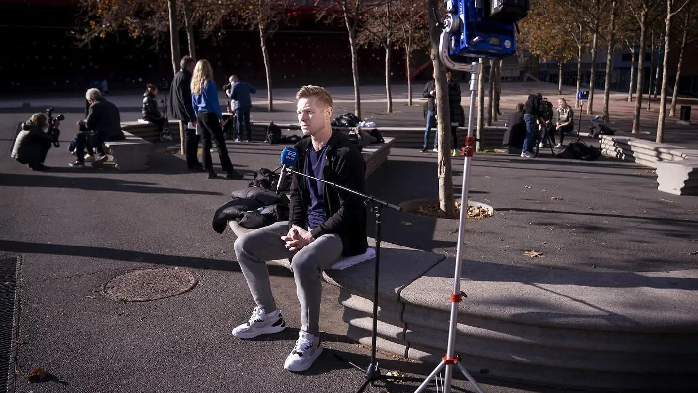 Cheftræner Jesper Jensen under dagens pressemøde i Barcelona, tirdag den 7 december 2021.