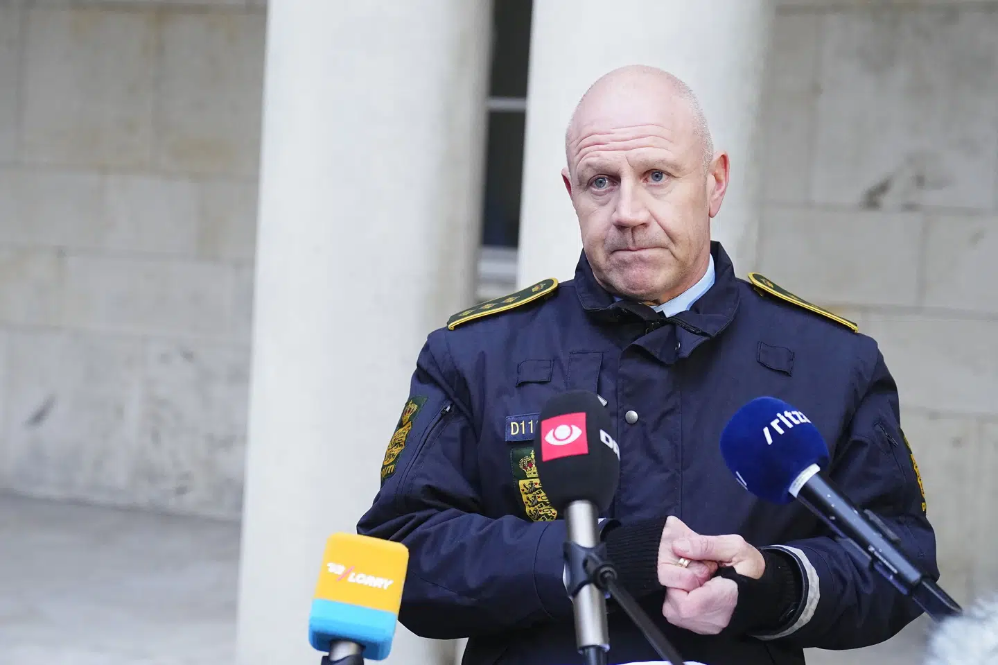 Ledende politiinspektør Torben Svarrer fortæller tirsdag eftermiddag på en pressebriefing i København, at de er en meget anspændt situation efter flere skyderier. Martin Sylvest/Ritzau Scanpix