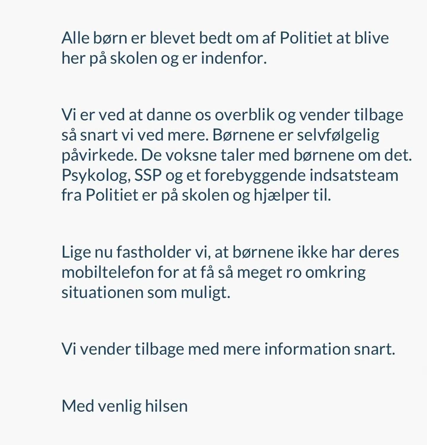 Her er den besked, som flere forældre på Islev Skole har fået på forældreintranettet Aula. Foto: Privat