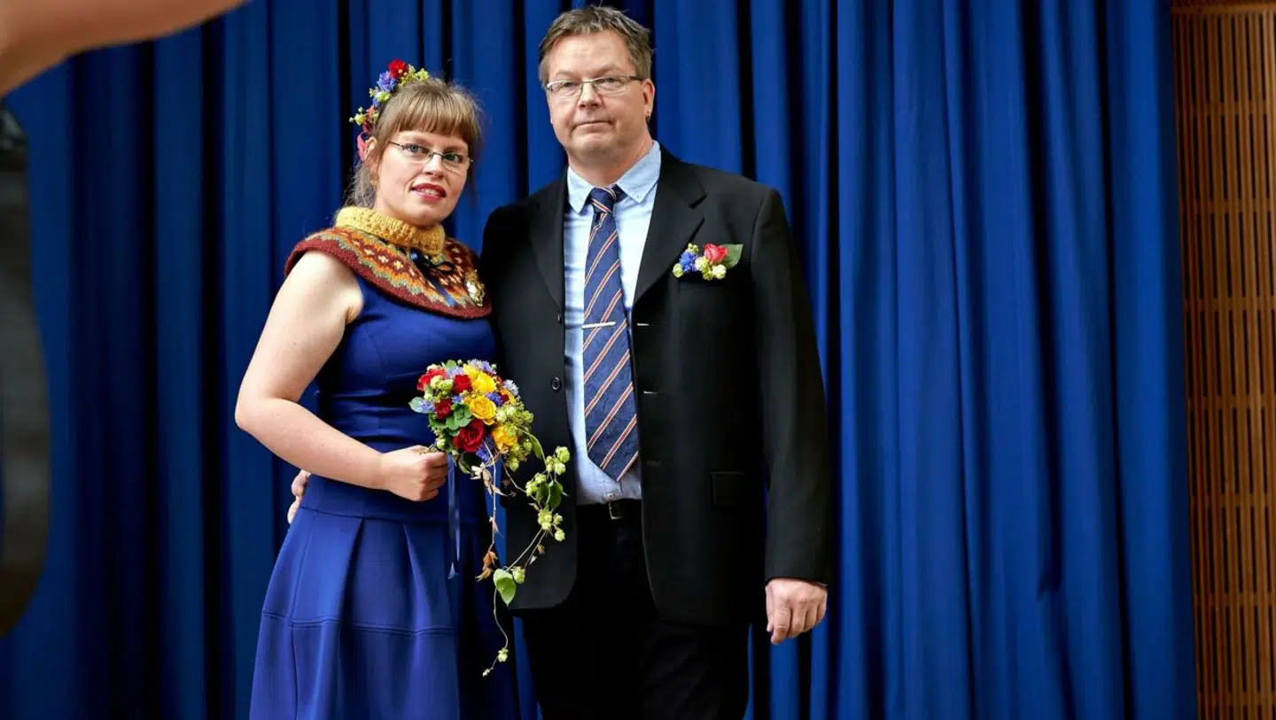 Flemming Mogensen og Freyja Egilsdottir på Aarhus Rådhus, da de blev viet.
