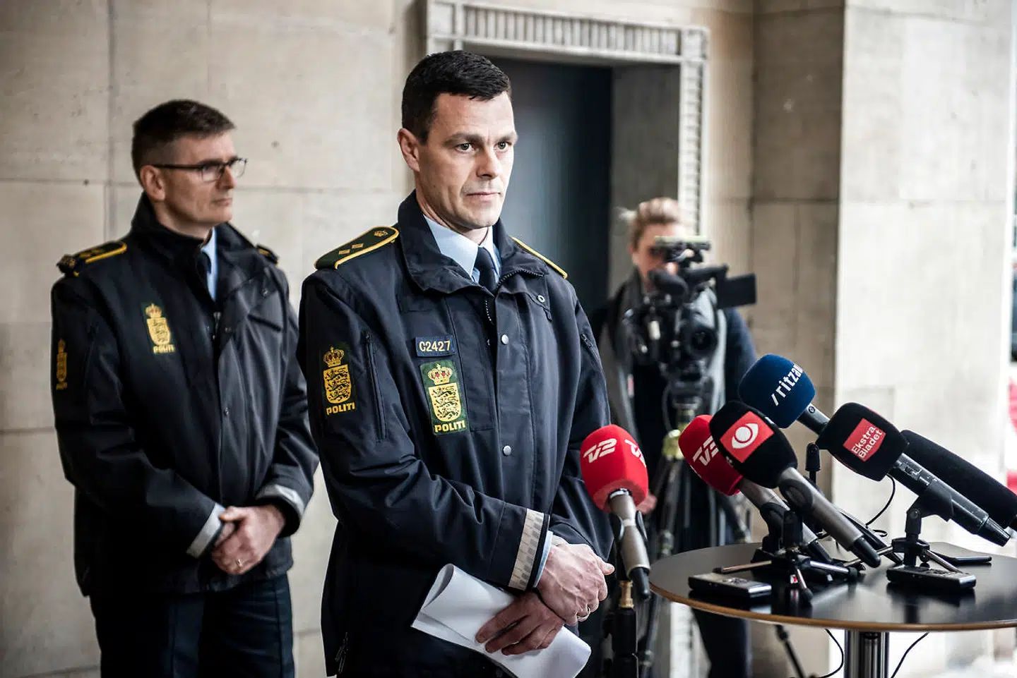 Brian Belling leder af afdeling for personfarlig kriminalitet ved Københavns Politi taler med pressen på et pressemøde på Politigården i København 15. marts 2019. En 26 årig mand er sigtet for drab på tre ældre mennesker i et boligkompleks i København.