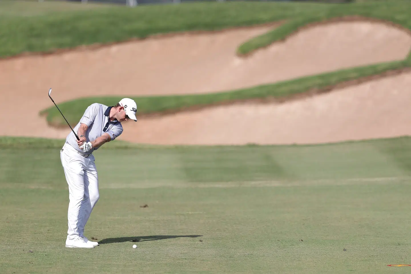 Joachim B. Hansen gik lørdagens runde i Dubai i fire slag under par og er på en delt femteplads. Ali Haider/Ritzau Scanpix