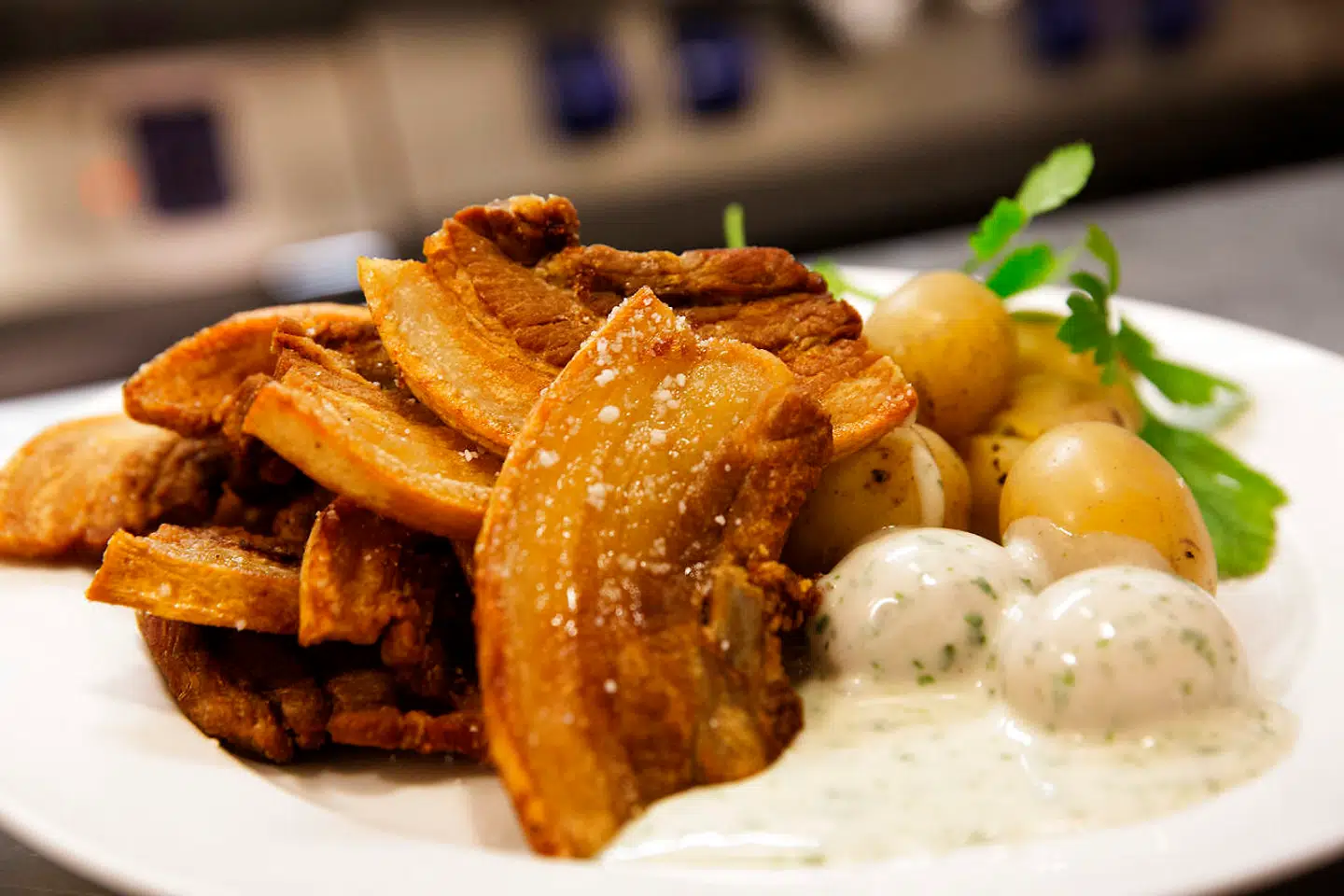 Stegt flæsk med persillesovs på Rio Bravo.