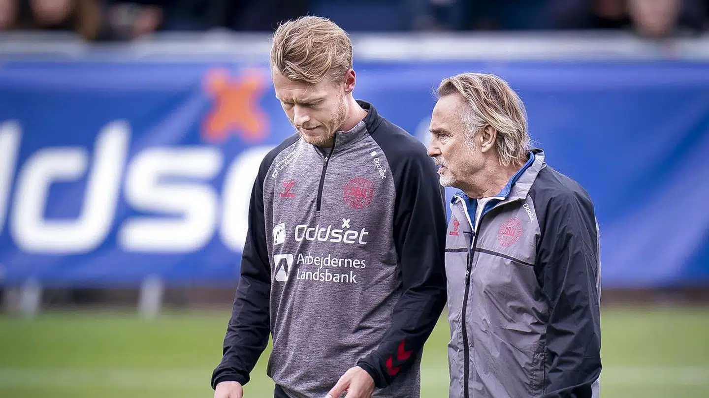 Simon Kjær og Lars Høgh kender hinanden rigtig godt fra landsholdet. Her ses de ved holdets træning i Helsingør 4. oktober i år.