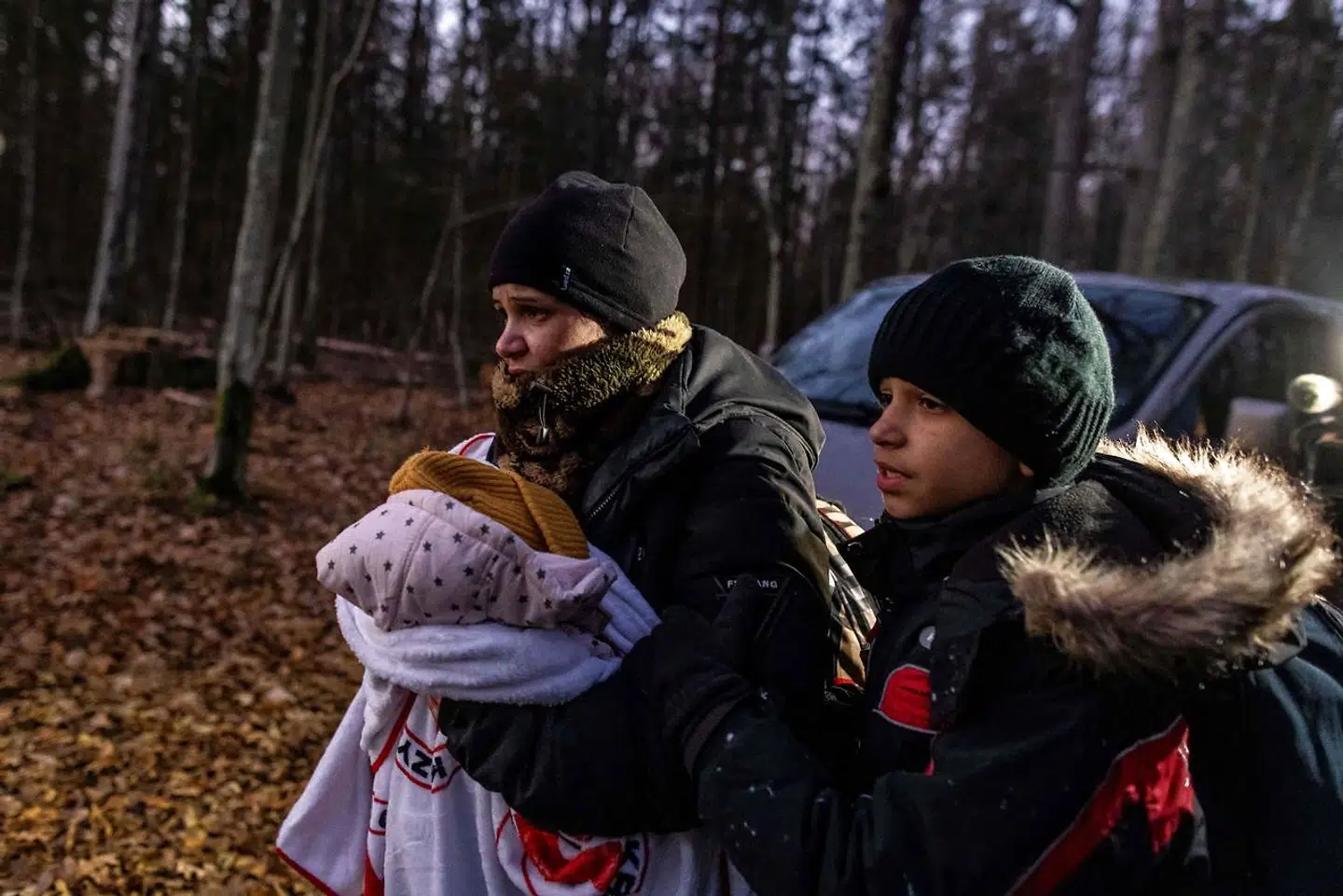 Kurdisk familie i grænseområdet mellem Hviderusland og Polen. Situationen beskrives som kritisk for mange af børnefamilierne.