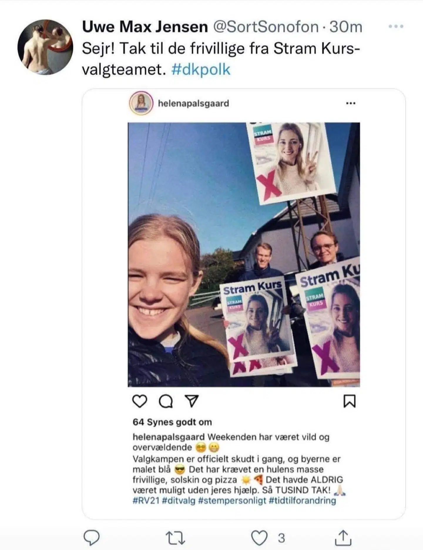 Dette var et af de opslag, Uwe Max Jensen lagde på sin Twitter-profil.