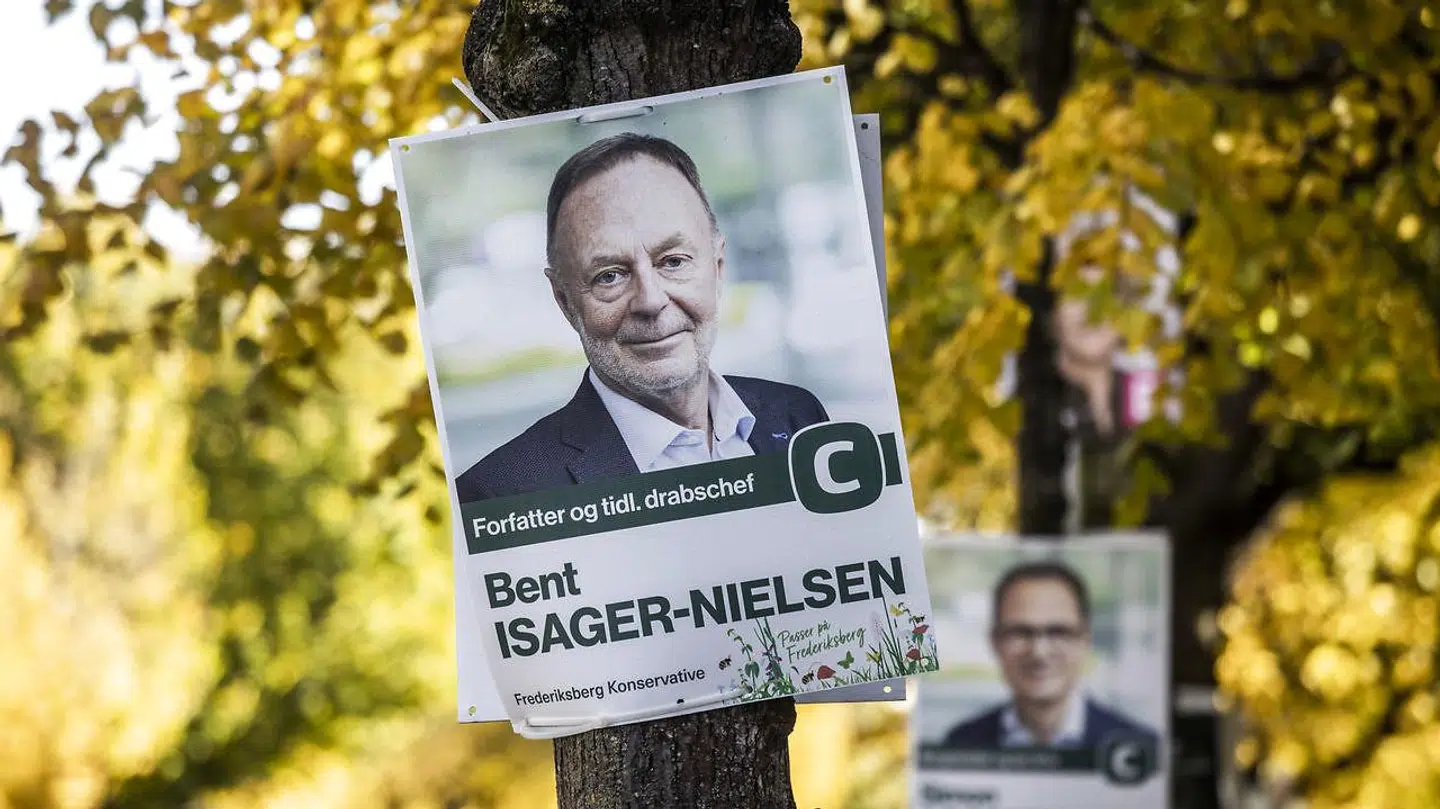 Fra kendt kriminalefterforsker til måske kommende kommunalbestyrelsemedlem: Her ses en valgplakat for Bent Isager-Nielsen fra De Konservative på Frederiksberg.