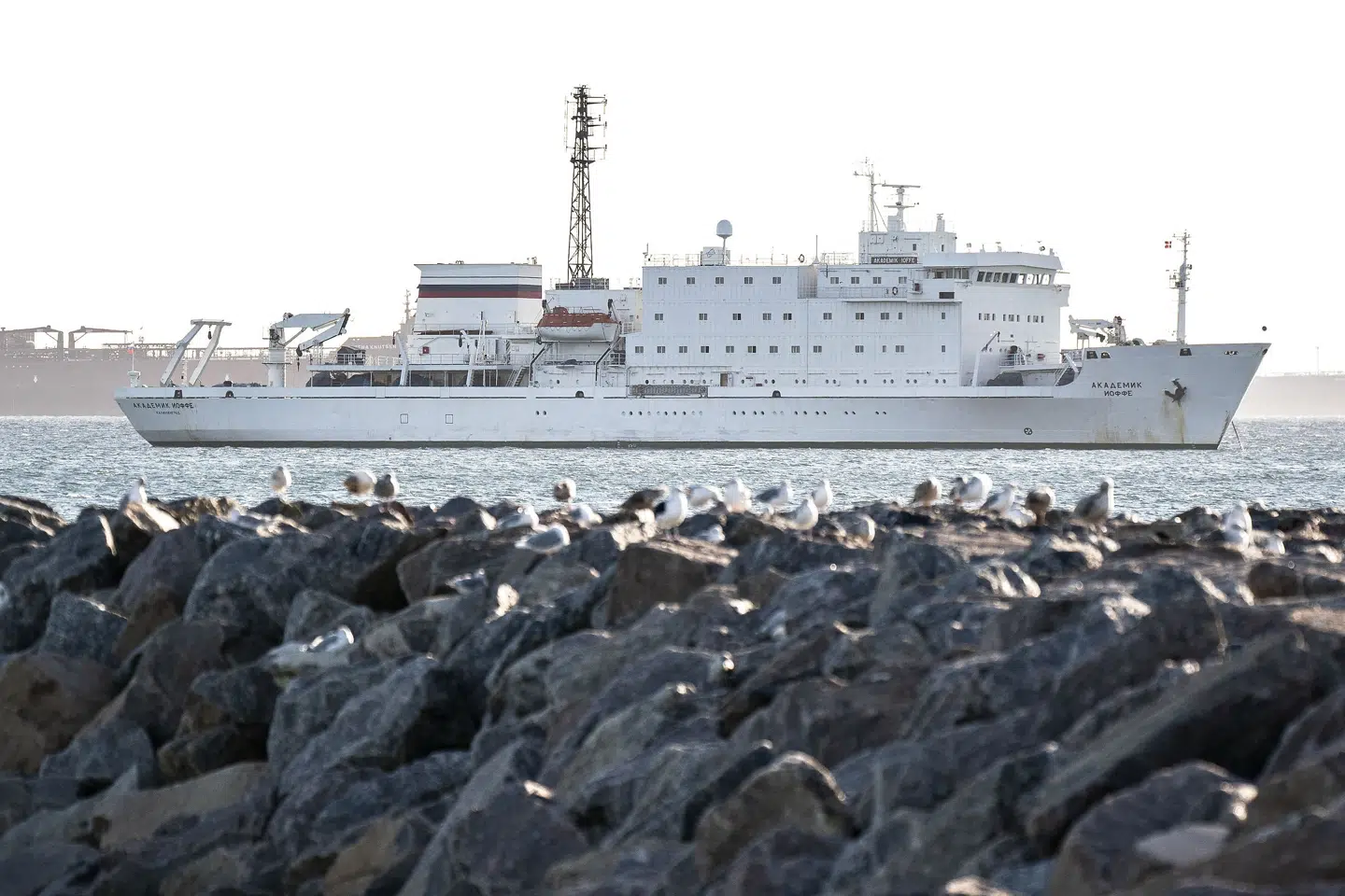 Det russiske forskningsskib Akademik Ioffe har siden mandag ligget tilbageholdt på reden ved Skagen. Fogedretten har bestemt, at det skal tilbageholdes, indtil ejerne har stillet sikkerhed for et krav på knap 40 millioner kroner fra en canadisk rejsearrangør. Henning Bagger/Ritzau Scanpix