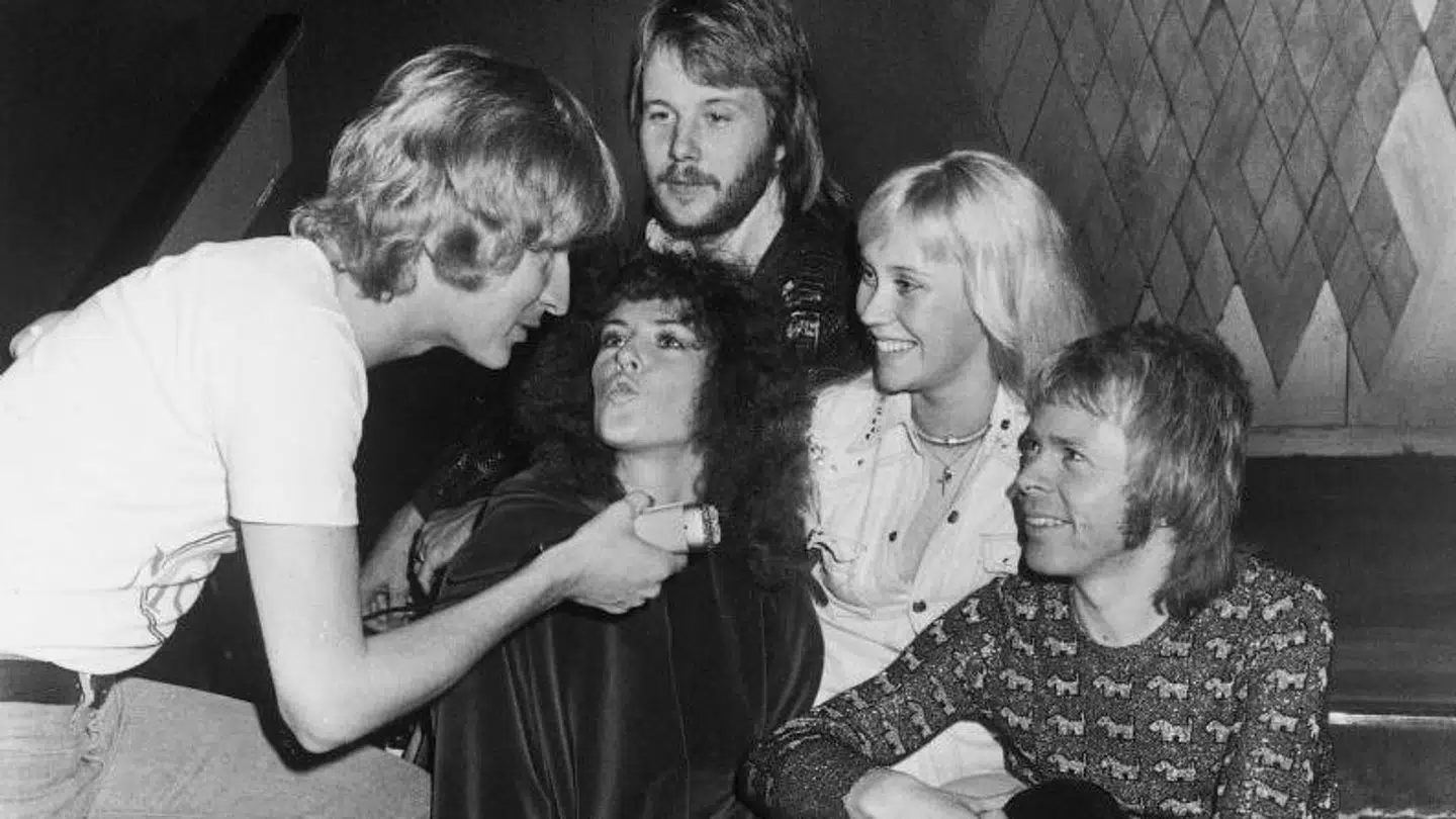 Jørgen de Mylius og ABBA i København efter grandprix-sejren med 'Waterloo' i 1974.