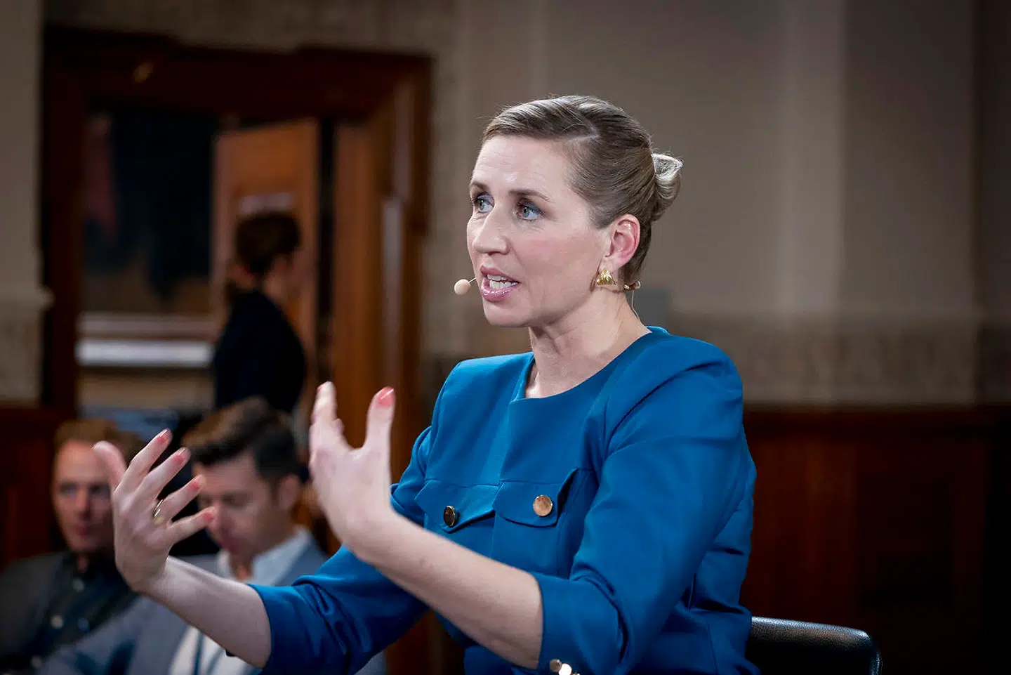 Statsminister Mette Frederiksen i Vandrehallen efter Folketingets åbning tirsdag den 5. oktober 2021.. (Foto: Liselotte Sabroe/Ritzau Scanpix)