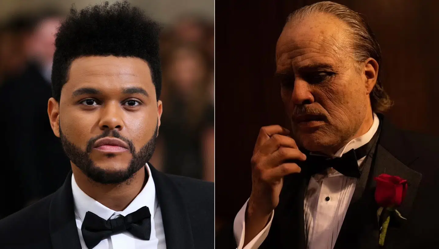 The Weeknd, som han normalt ser ud til venstre, og ham i hans udklædning.