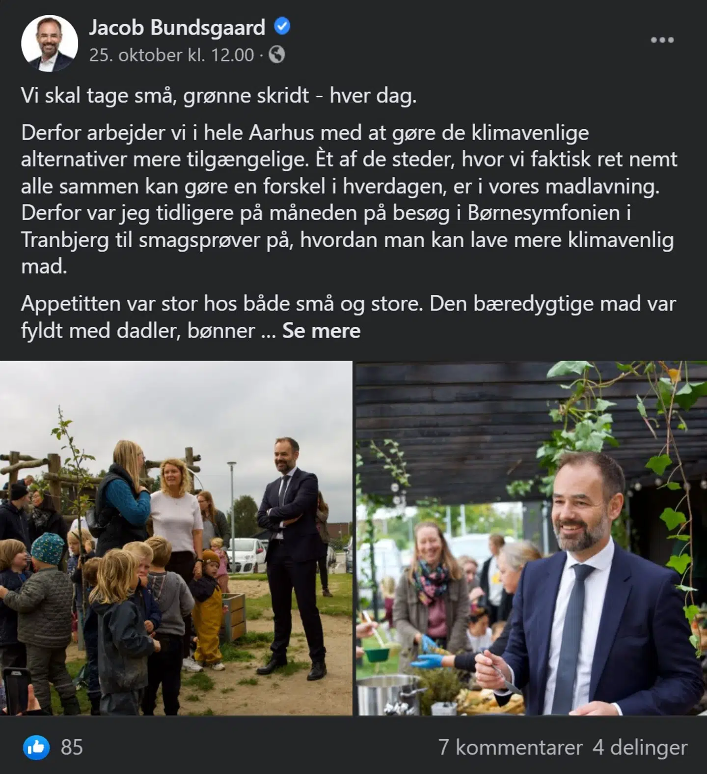 Jacob Bundsgaard på besøg i et dagtilbud for at smage på klimavenlig mad.