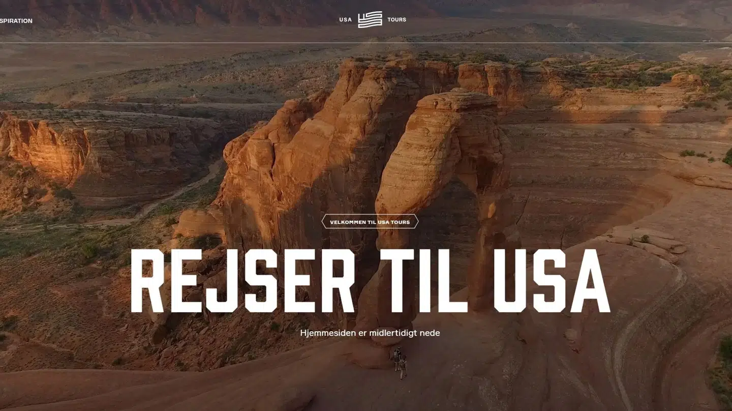 Sådan ser USA Tours' hjemmeside ud fredag den 29. oktober kort efter klokken 10. Samme dag oplyser Rejsegarantifonden, at rejseselskabet er erklæret konkurs.