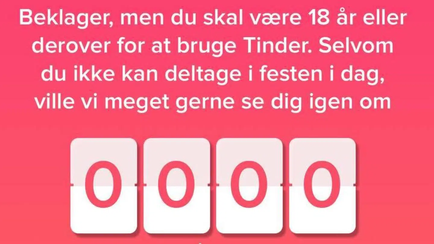 Her er beskeden, der rammer Sofie Solsikke, når hun forsøger at oprette en bruger på Tinder.