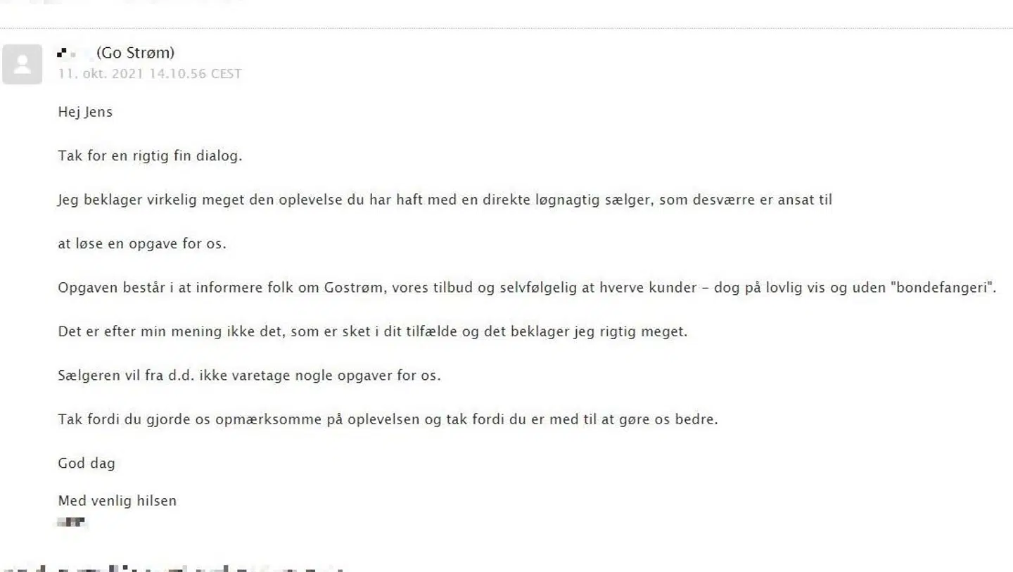 Her er mailen Jens Planack Schmidt modtog fra en medarbejder i Go Strøm.
