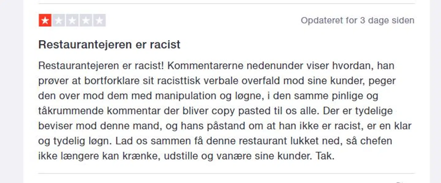 En af mange anmeldelser fra Trustpilot.