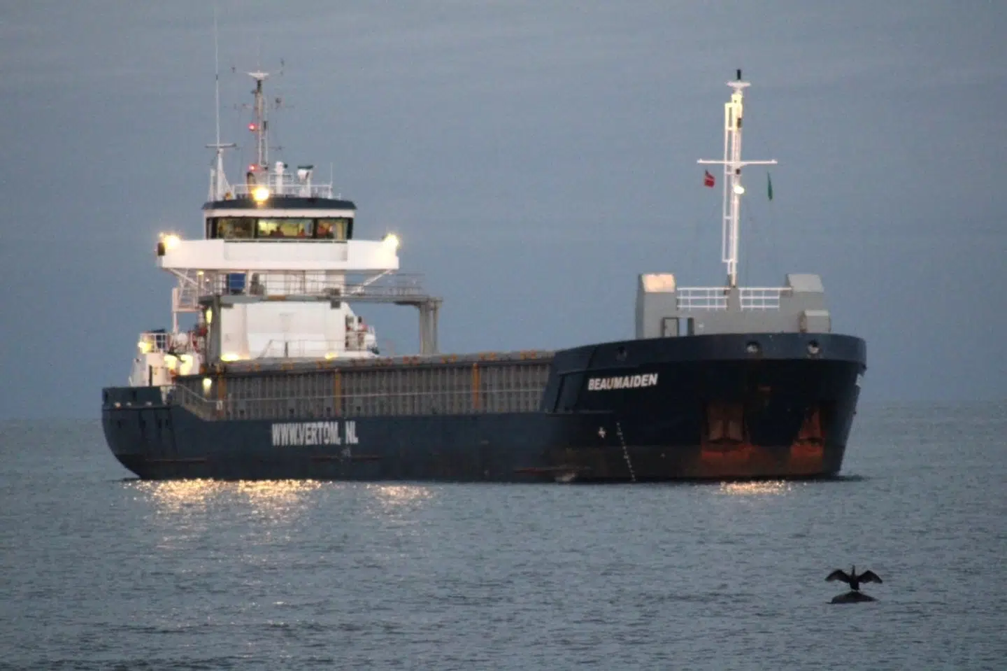 Det hollandske fragtskib gik på grund i Nyker Rev ved Sorthat-Muleby på Bornholm. Skibet Beaumaiden satte sig fast cirka 300 meter fra kysten. Presse-Fotos.dk/Ritzau Scanpix