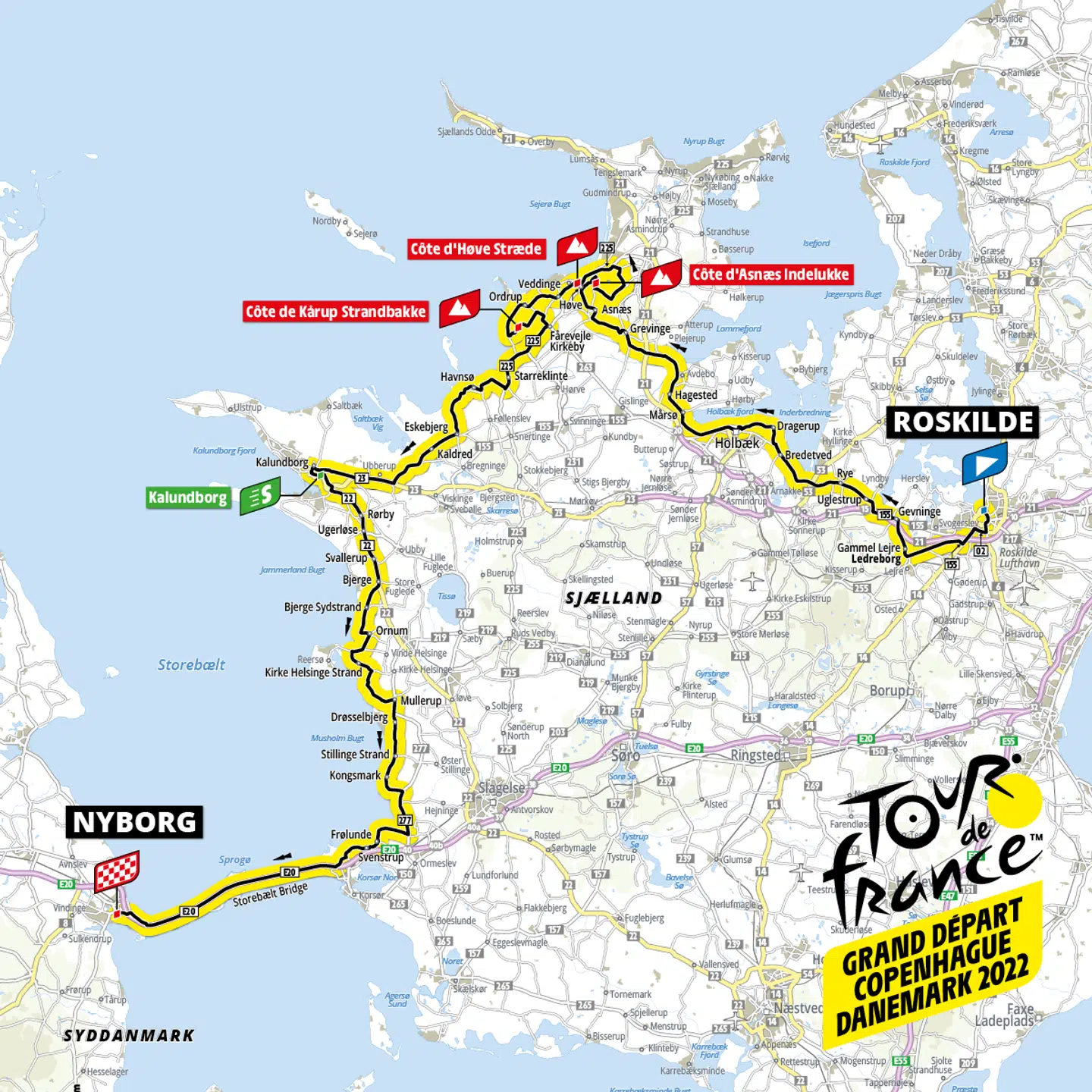 Anden etape af Tour de France i Danmark går over Storebæltsbroen.