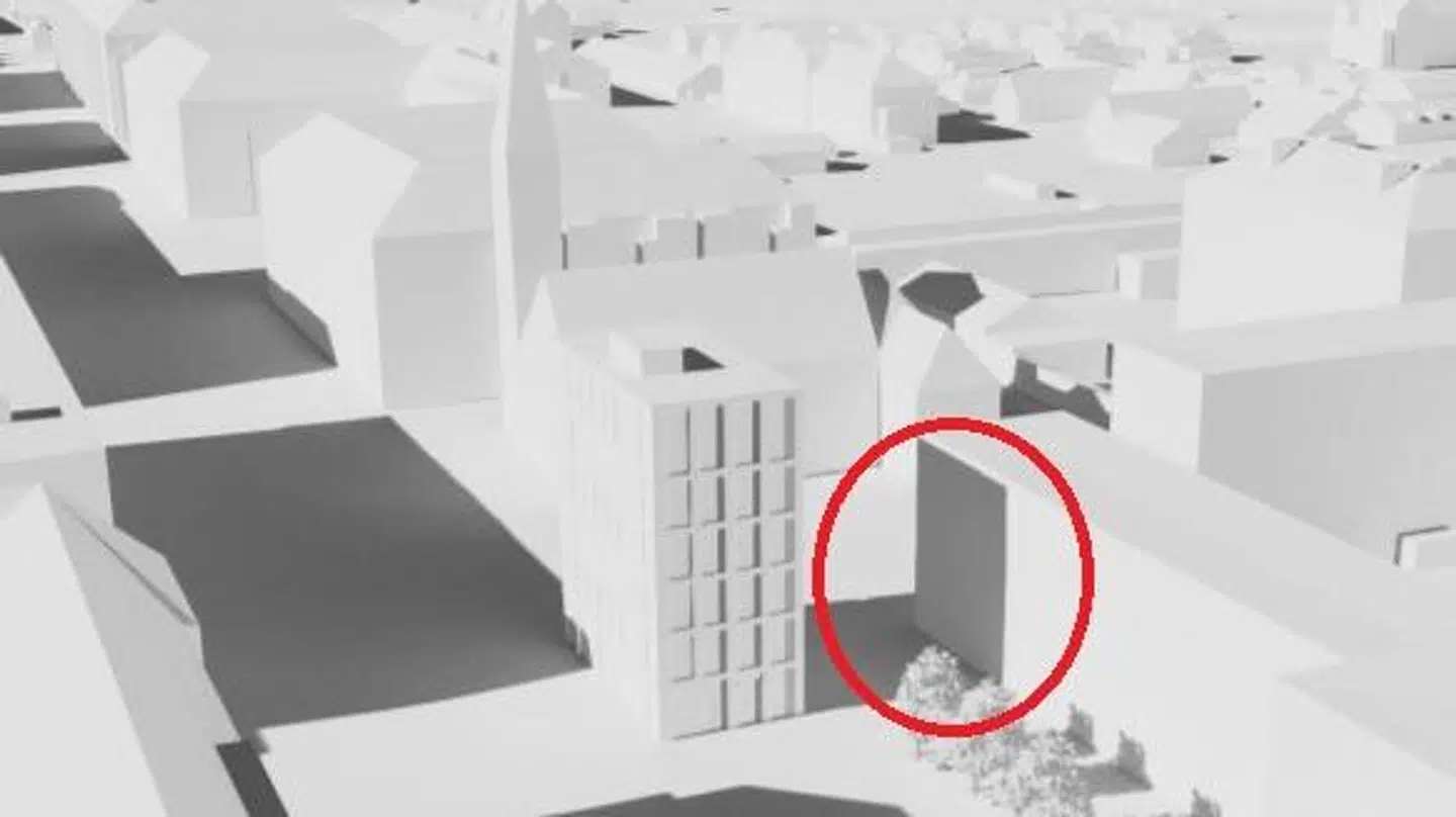 Skyggediagrammet viser, hvordan eftermiddagsolen vil henlægge lejlighederne på Sionsvej 4 og 6 i konstant skygge. Datoen for solens placering er den 21. juni dvs. årets længste dag.