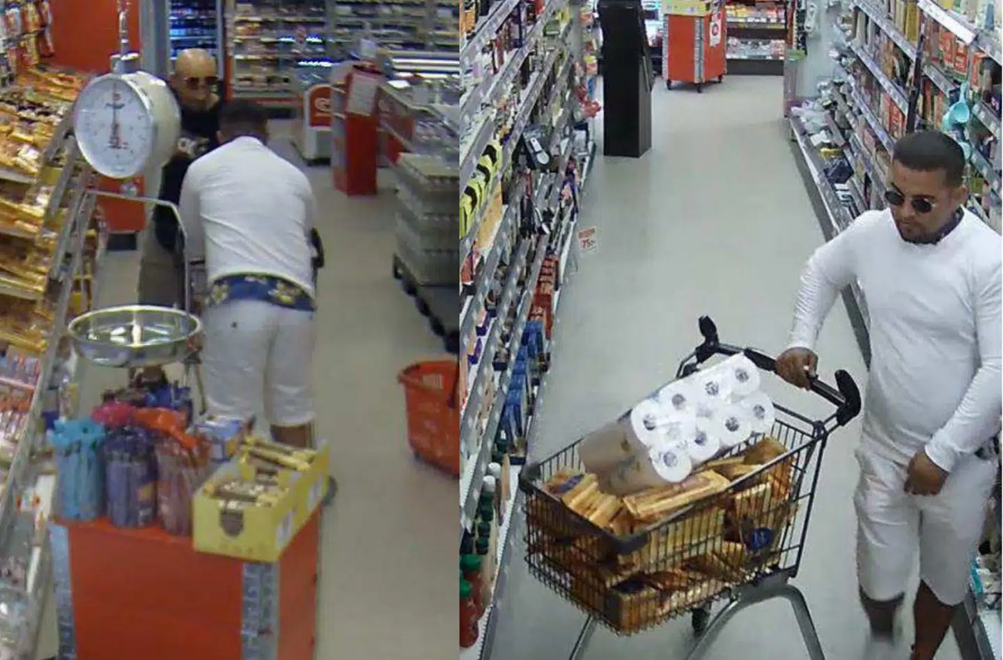 Jura Levakovic og Alpacino Levakovic fanget af et overvågningskamera i en butik i den svenske by Billesholm. Fætrene fylder en indkøbsvogn med 350 plader chokolade. Mens Jura distraherer ekspedienten, kører Alpacino vognen ud af butikken.