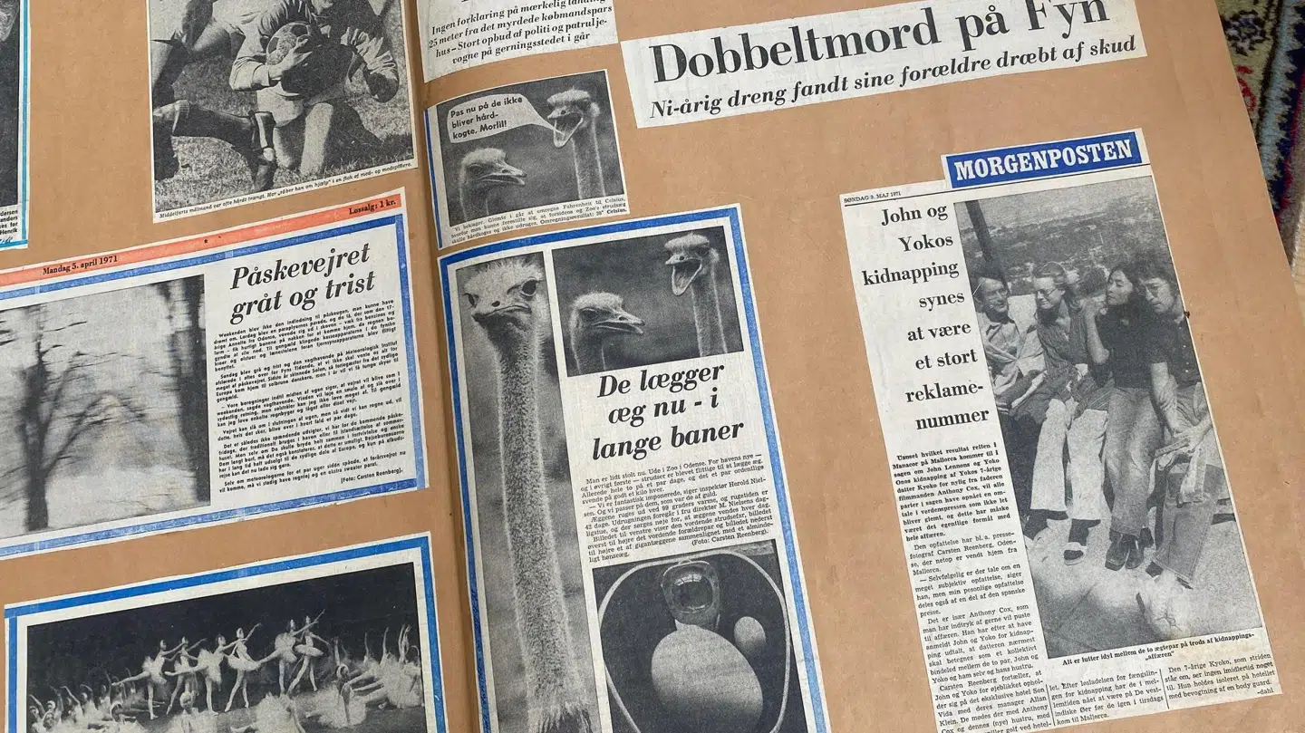 Artiklen og Carsten Reenbergs billede af John Lennon og Yoko Ono endte i Fyns Tidende og Fyens Stiftstidendes fælles søndagsavis to dage efter, det var taget. Her er artiklen i Carsten Reenbergs scrapbog.