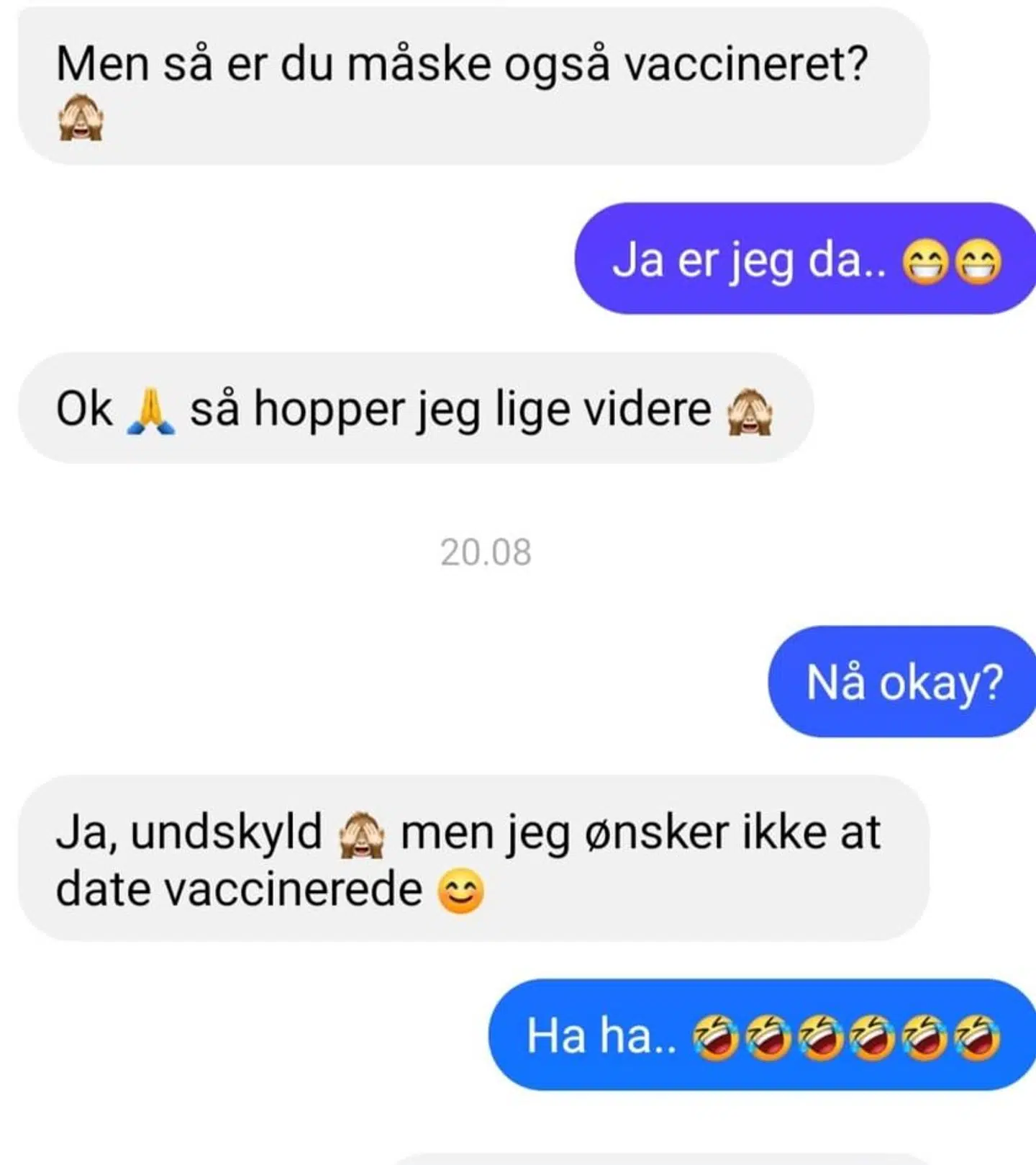 Louise Samsons korrespondance med en mand, hun var kommet i kontakt med på en datingside på Facebook. (Privatfoto)